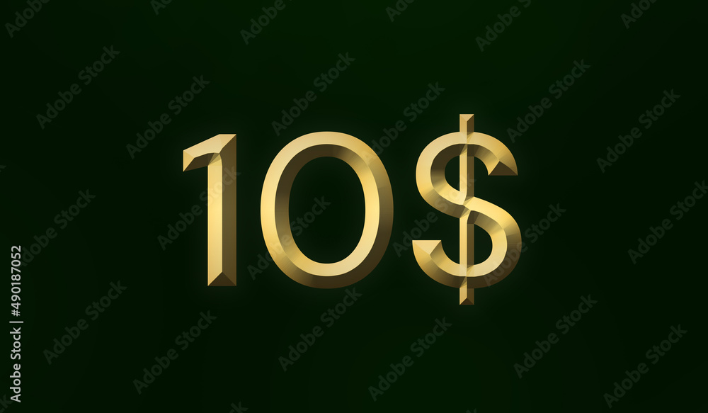 Poster 10 dollar golden illustration on dark background