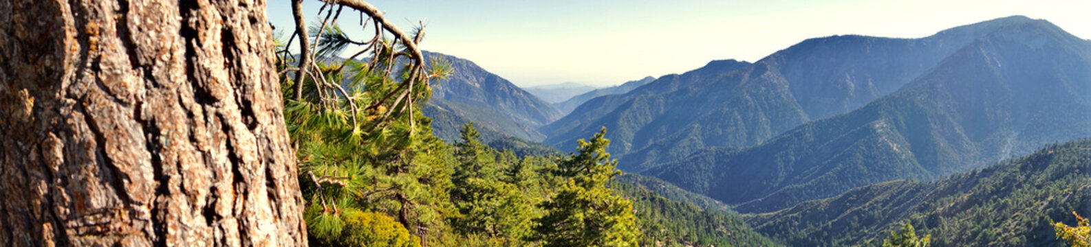 Panoramic nature landscape of mountains and valleys in Angeles National Forest in California