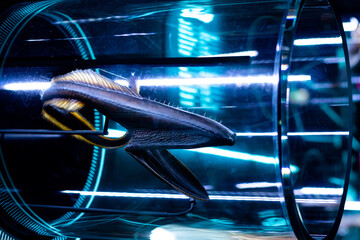 Closeup shot of an extraordinary fish, sea creature in a laboratory