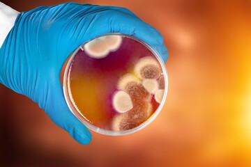 Backgrounds of Characteristics and Different shaped Colony of Bacteria and Mold growing on plates
