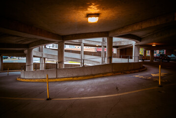 View of a spiral parking garage going underground
