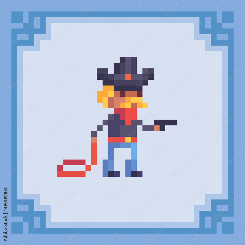 Wall mural cowboy from the wild west. pixel art character. vector illustration