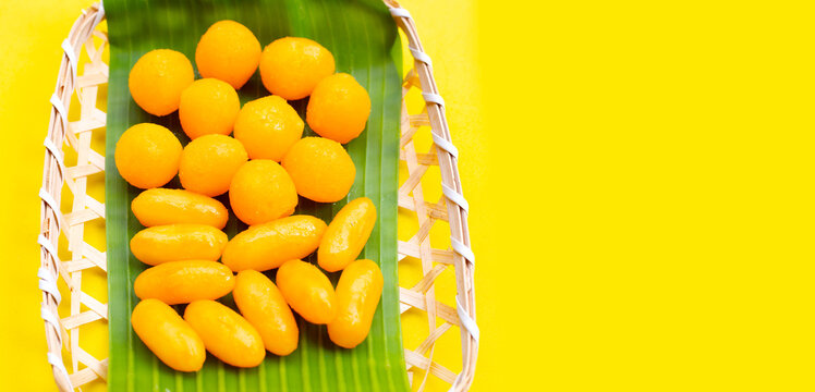 Traditional Thai desserts. "Med Kanoon" with "Thong Yod"