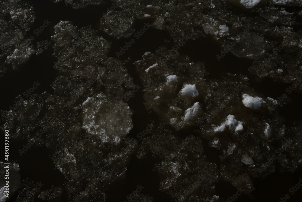 Poster grayscale of ice structures isolated on a dark surface