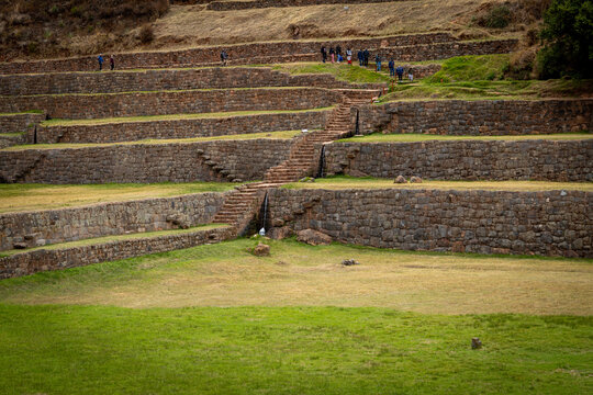 View of Tipon Archaeological Site on a sunny day, Tipon, Peru