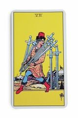 Seven of Swords isolated on white. Tarot card