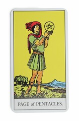 Page of Pentacles isolated on white. Tarot card