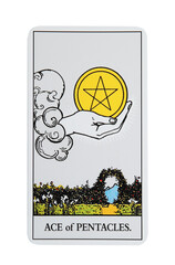 Ace of Pentacles isolated on white. Tarot card