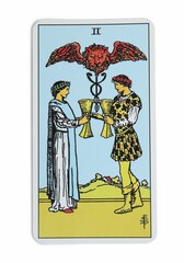 Two of Cups isolated on white. Tarot card