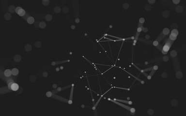 Abstract background. Molecules technology with polygonal shapes, connecting dots and lines. Connection structure. Big data visualization.