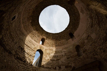 Low angle view of stone walls of Vestibul, a Historical landmark in Split, Croatia