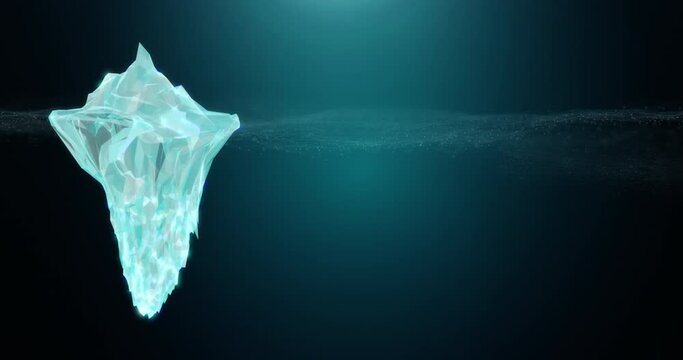 Illustration presentation background iceberg polygon mesh shape under sea water surface for invisible problem in innovation data digital technology information organization strategy team management