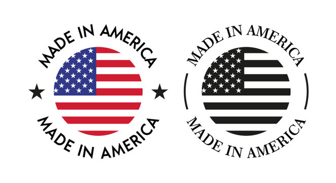 Made in America badge label vector design template. USA product stamp label illustration.