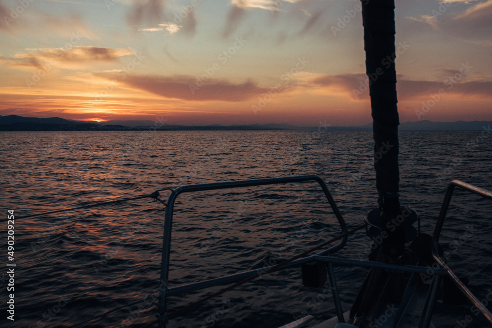 Sticker Closeup of a Sunset on a sailboat