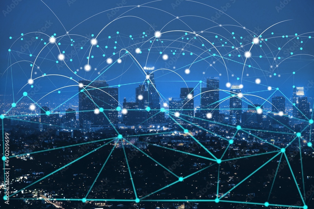 Poster big data connection technology. network concept. smart city and digital transformation.