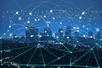 Big data connection technology. Network concept. Smart city and digital transformation.