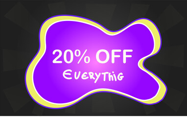 Discount  Price ballon tag for business with fun purple with yellow bord ballon and dark background