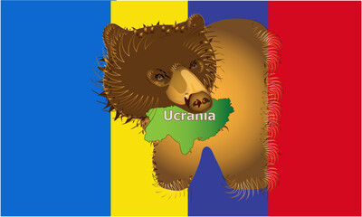 Ukraine, bite by a Bear, this image is about the political situation in Ukraine