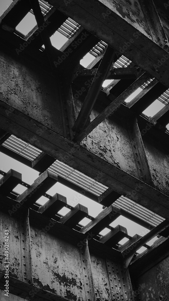 Poster grayscale aerial view of empty archive holes with wall borders