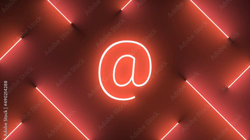 Poster digital render of neon red lines around an illuminated at sign