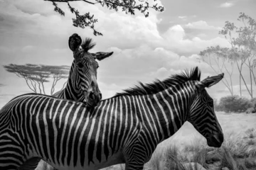 Deurstickers Grijswaardenopname van twee zebra& 39 s © Eric W Logan/Wirestock