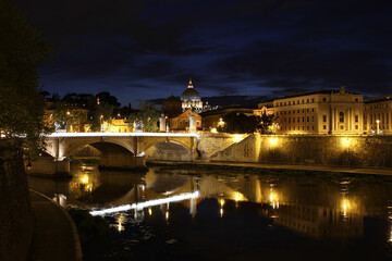 Closeup of St.Peters Basilica at night, Vatican City