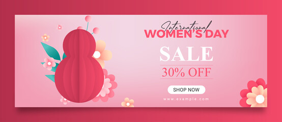 women's day sale facebook cover or web ad banner template. creative layout for women day celebration concept with floral, paper 8th march