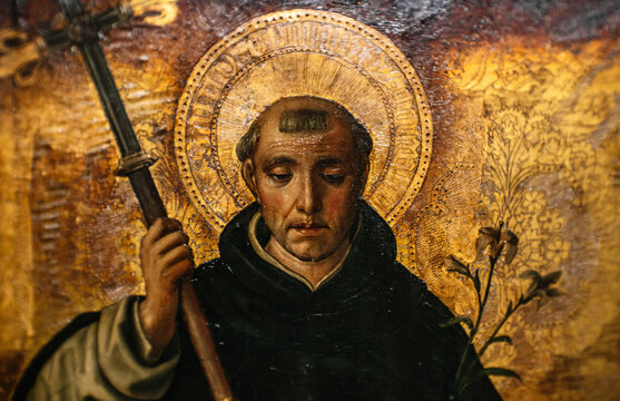 Closeup shot of St. Dominic de Guzman in the church