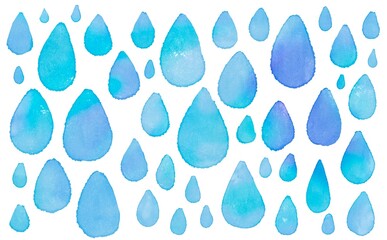 水彩画。水彩タッチの雨デザインフレーム。水彩絵の具で描いた雫の背景素材。水彩フレーム素材。Watercolor painting. Rain design frame with watercolor touch. Watercolor drop background. Watercolor frame.