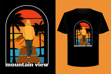 T shirt mountain view retro vintage vector illustration