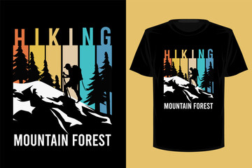 T shirt hiking mountain forest retro vintage vector illustration