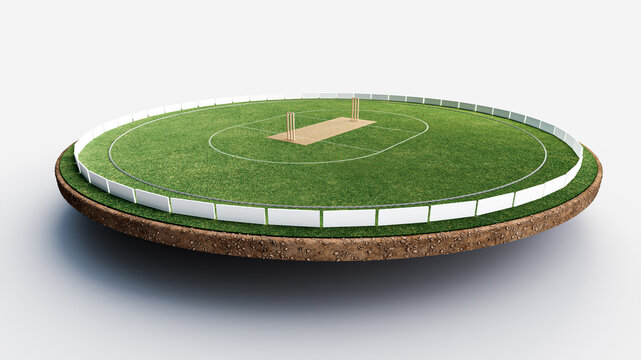 3D rendering of a round cricket stadium isolated on a white background
