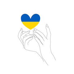 Kobiece dłonie i serce pomalowane w barwy Ukraińskiej flagi. Symbol nadziei i pokoju. Wsparcie. Ilustracja wektorowa. - obrazy, fototapety, plakaty