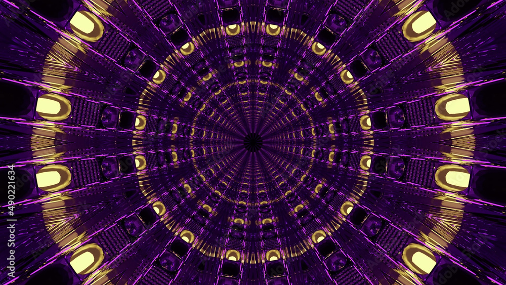Poster 3d rendering of futuristic kaleidoscopic patterns background in vibrant purple and blue colors