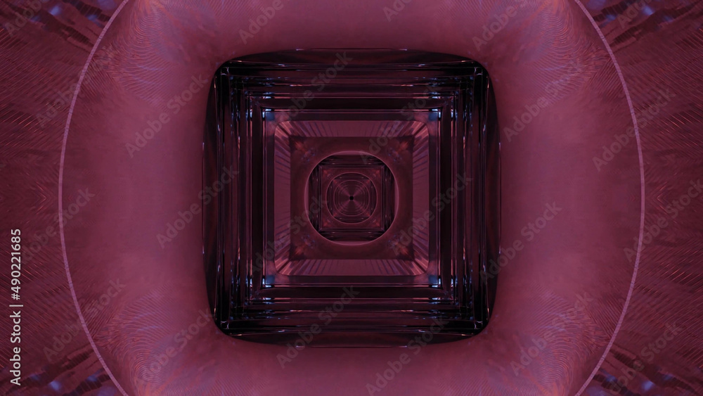 Poster 3d rendering of futuristic kaleidoscopic patterns background in vibrant maroon and black colors