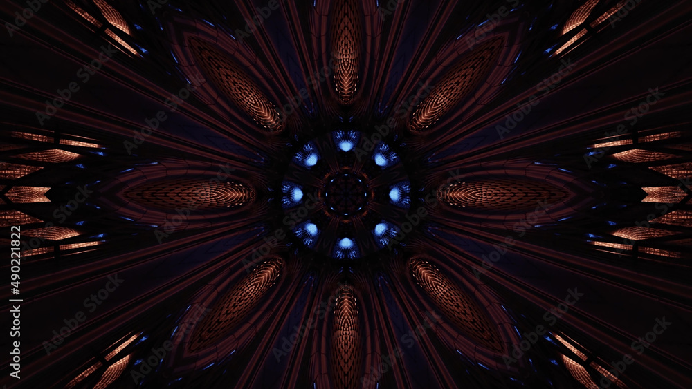 Aufkleber 3d rendering of futuristic kaleidoscopic patterns background in vibrant brown and blue colors