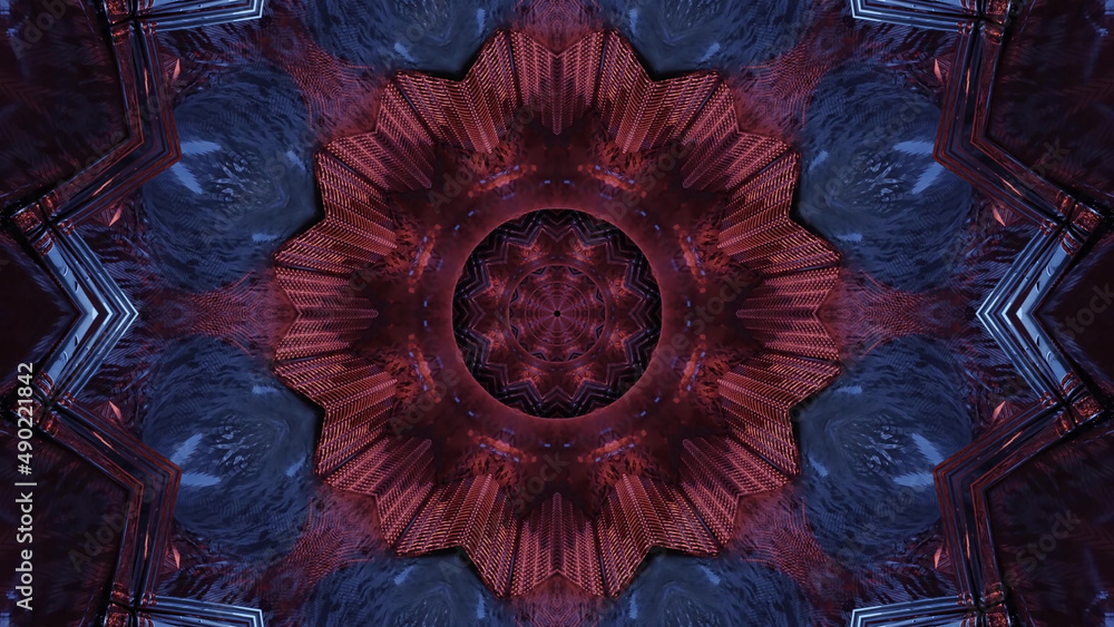 Aufkleber 3d rendering of futuristic kaleidoscopic patterns background in vibrant blue and brown colors