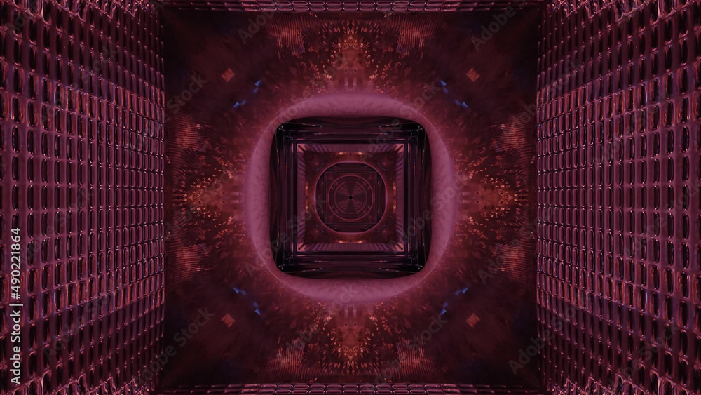 Poster 3d rendering of futuristic kaleidoscopic patterns background in vibrant burgundy and black colors