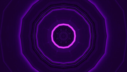 3D rendering of futuristic kaleidoscopic patterns background in vibrant purple and black colors