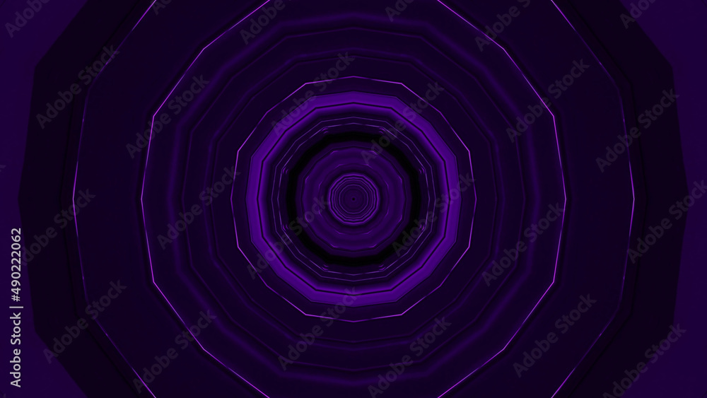 Fototapete 3d rendering of futuristic kaleidoscopic patterns background in vibrant purple and black colors