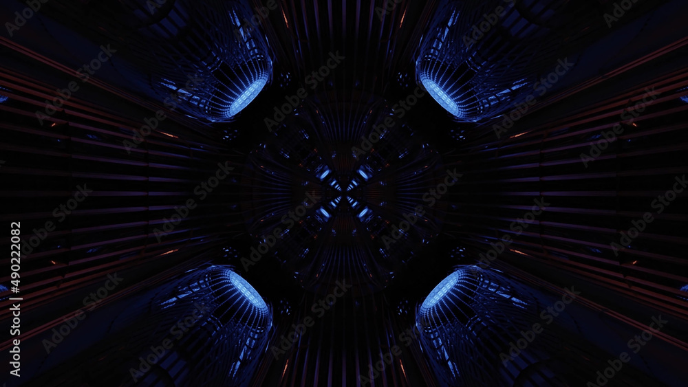 Aufkleber 3d rendering of futuristic kaleidoscopic patterns background in vibrant blue and black colors