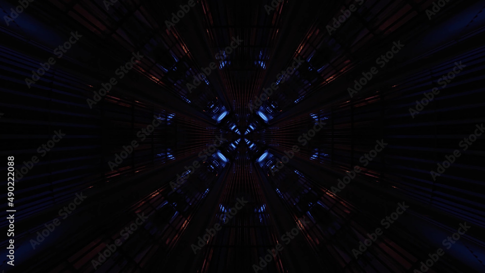 Poster 3d rendering of futuristic kaleidoscopic patterns background in vibrant black and blue colors