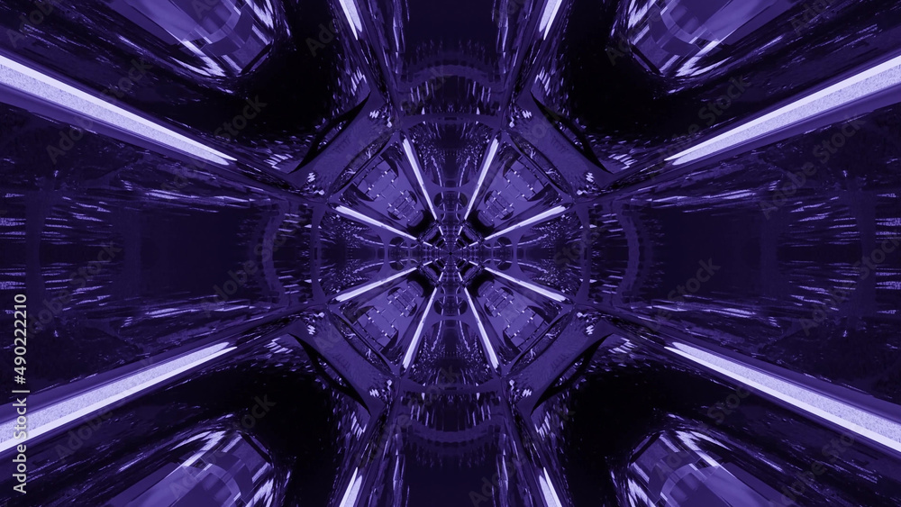 Poster 3d rendering of futuristic kaleidoscopic patterns background in vibrant blue and yellow colors