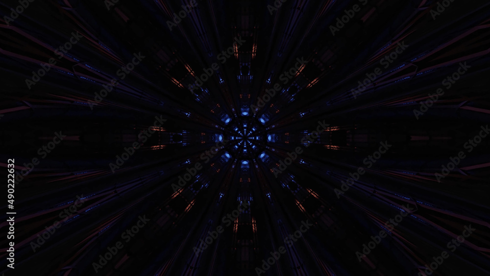 Aufkleber 3d rendering of futuristic kaleidoscopic patterns background in vibrant blue and black colors