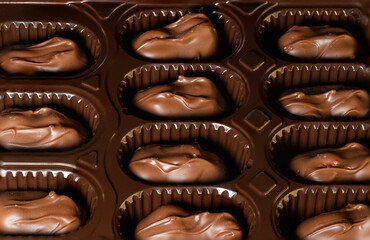 Macro detail of a box with delicious chocolates