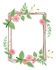 Greeting card design concept drawing flower element in watercolor natural style. Beautiful bouquet wreath illustration template with copy space. Invitation wedding border art isolated on white.