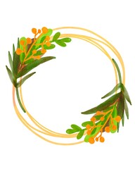 Naklejka premium Greeting card design concept drawing flower element in watercolor natural style. Beautiful bouquet wreath illustration template with copy space. Invitation wedding border art isolated on white.