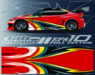 Car wrap design vector. Graphic abstract stripe racing background kit designs for wrap vehicle, race car, rally, adventure and livery