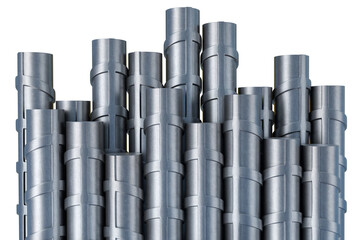 3D illustration of curved reinforcements bunch of steel TMT bar close up. Isolated 3d render