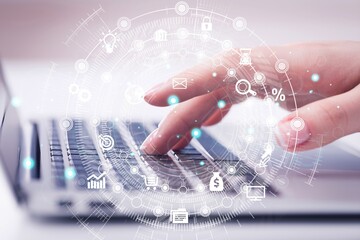 Businesswoman using a computer to virtual screen dashboard with project management